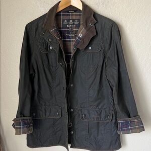 Barbour Women's Waxed Utility Jacket Brown Olive Green US 10 EUC